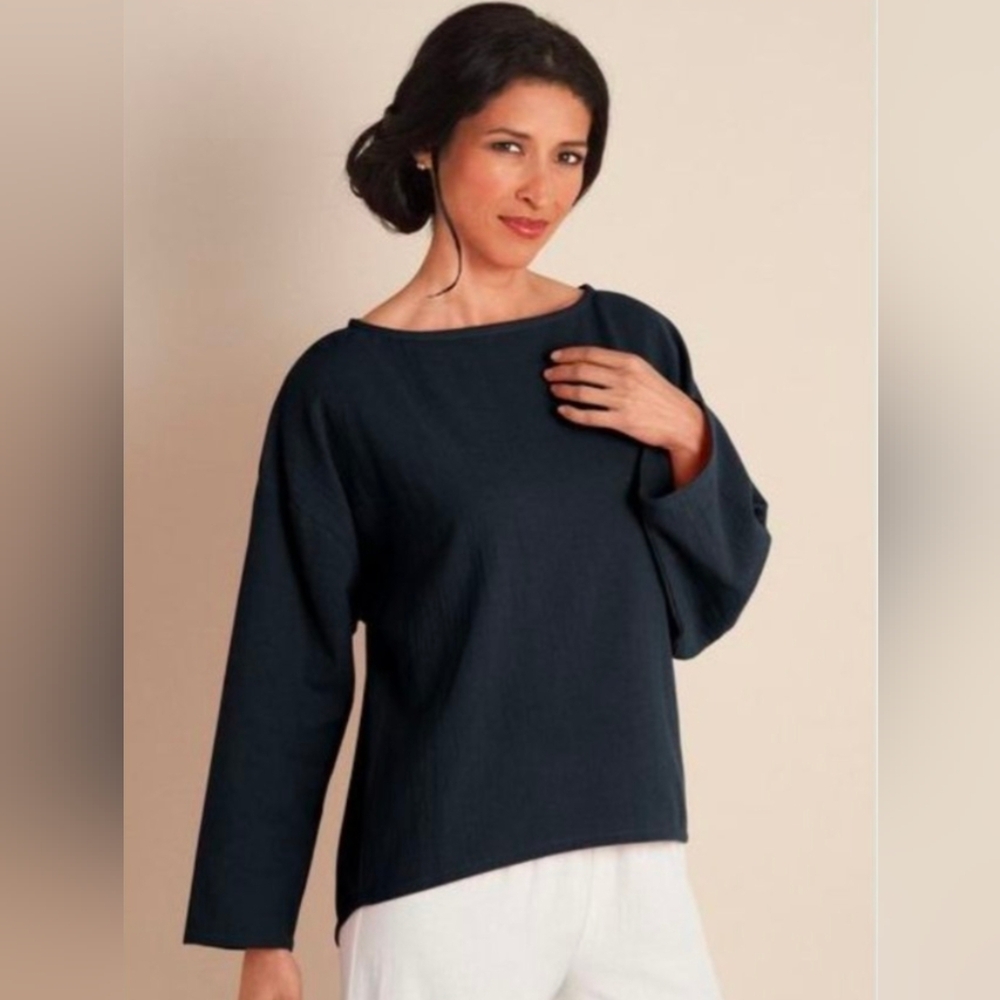 SOFT SURROUNDINGS Woven Cotton Pullover Top Black S